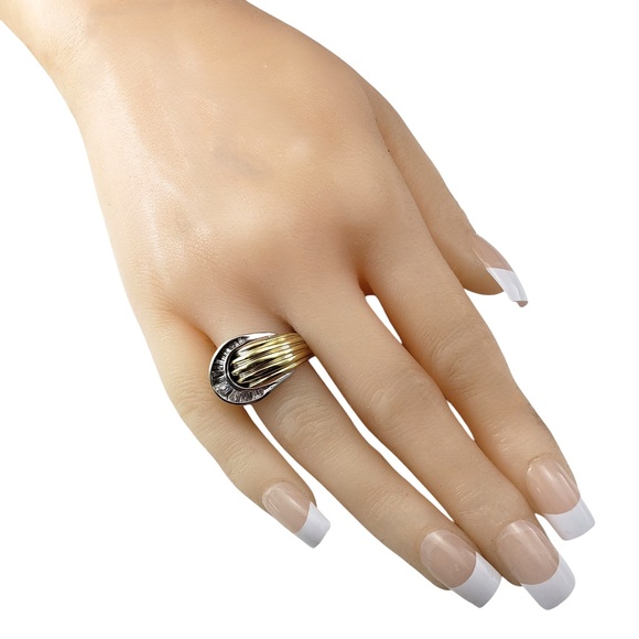 14 Karat Two Tone Gold and Baguette Diamond Adjustable Ring Size 7-8 #20918 - Picture 7 of 7